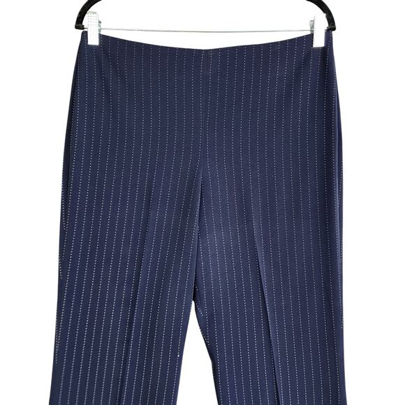 Calvin Klein Womens Pinstripe Wide Leg Dress Pants Side Zip Size 8 Navy White - Picture 3 of 14